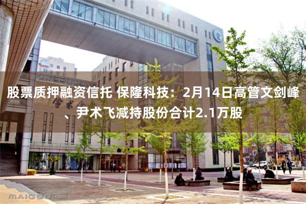 股票质押融资信托 保隆科技：2月14日高管文剑峰、尹术飞减持股份合计2.1万股